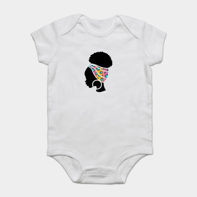 Afro Hair Woman with African Animal Pattern Headwrap Baby Bodysuit by logiamerch